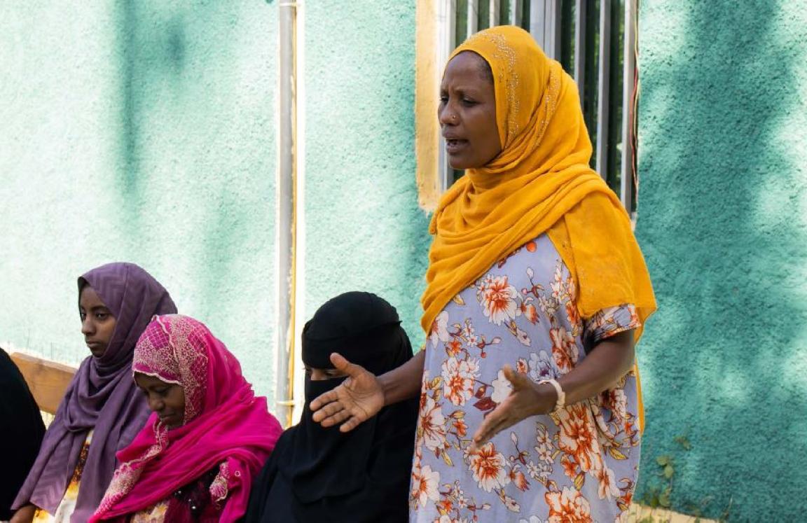 Yeshumnesh, Facilitator for Integrated Family Service Organization (IFSO), a local partner of ActionAid Ethiopia, leads a women’s group meeting in Harbu woreda, South Wollo zone, Amhara region, Ethiopia. PHOTO: GENAYE ESHETU, ACTIONAID PEOPLE BEFORE PROFIT: :Why urgent action is needed to hold businesses accountable for respecting human rights. 