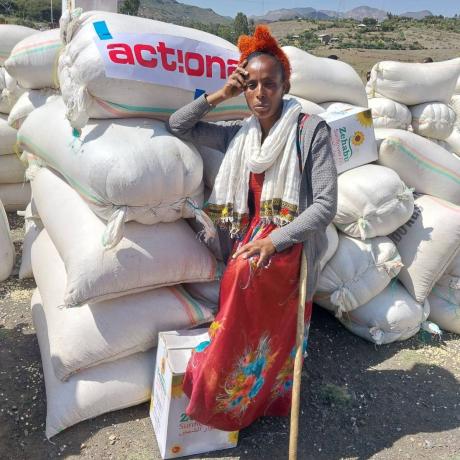 Meresaeta with the food grain to be distributes.