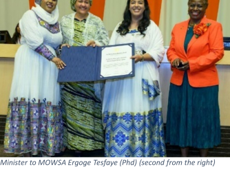 Minister to MOWSA Ergoge Tesfaye (Phd) (second from the right) with the received award at UN Head quarters
